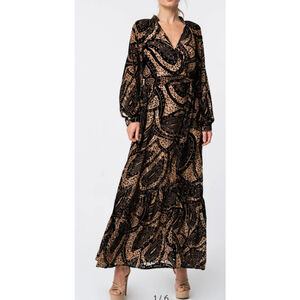 Ciebon‎ Dress Size Medium Black Velvet Burnout Aria Midi Belted